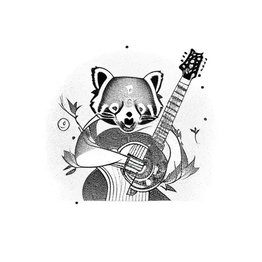 A Red Panda Playing A Guitar In A Lush Green Forest