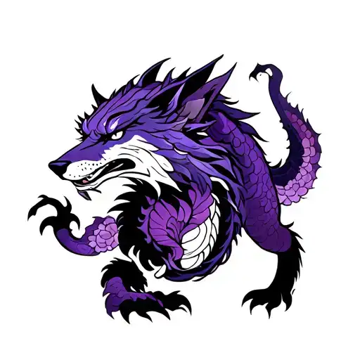 Alpha Wolf And Purple Dragon