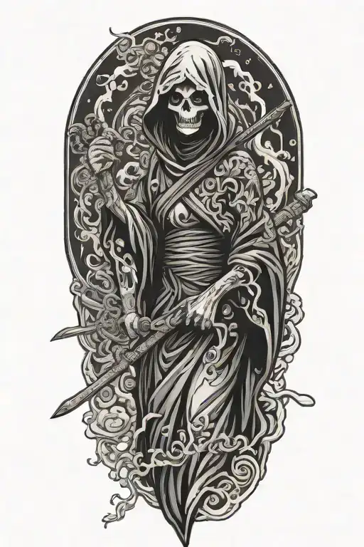 Female Grim Reaper Black And White