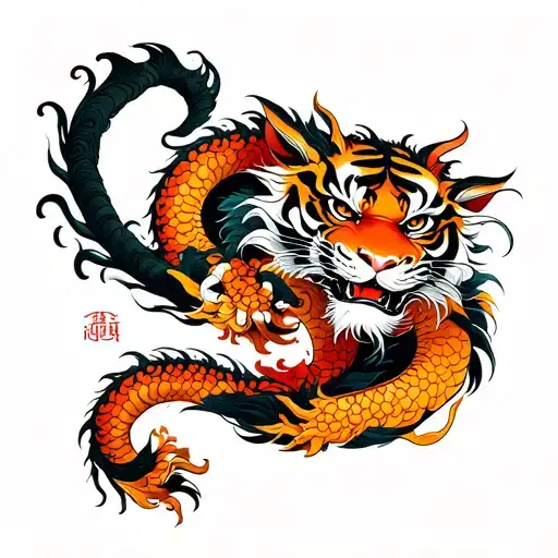 Tiger And Dragon Intertwined