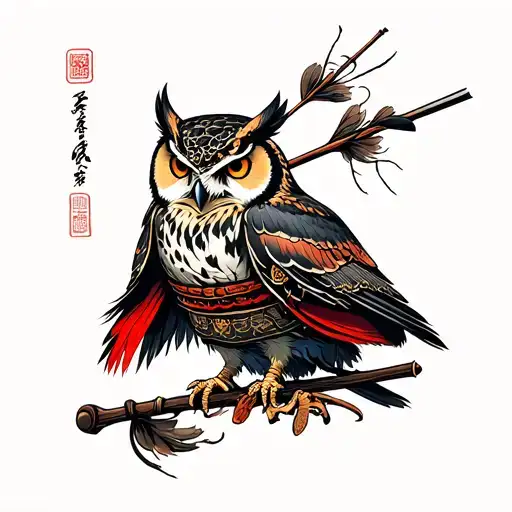 Owl Samurai Warrior Surrounded