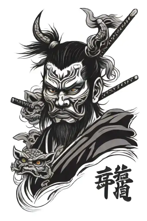 Samurai Face Like An Oni Mask Black And White