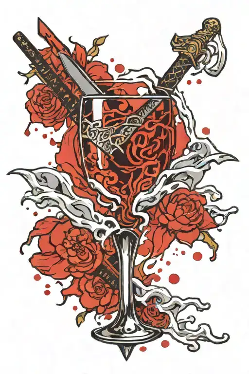 Sword Dripping Blood Into Wine Glass Shards