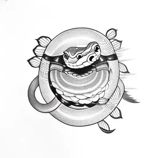 Snake And Small Pufferfish Wrapped Around A Honeydew Melon