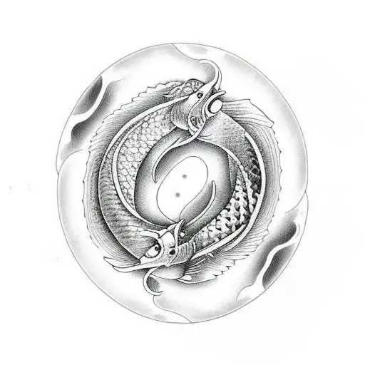 Koi Fish Ying Yang Swimming By Each Other