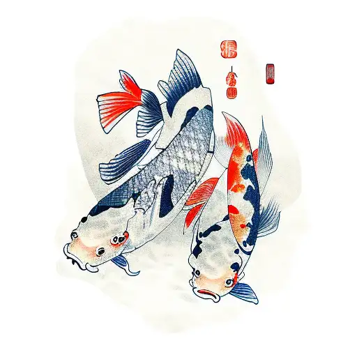 Koi Fish Swimming By Each Other