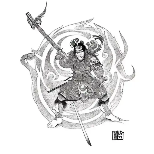 A Mythical Warrior Wielding A Flaming Sword