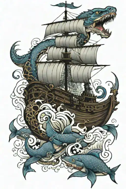 Sunken Pirate Ship Kraken Sharks Swimming