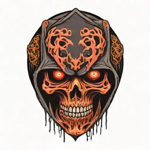 Hooded Vampire Skull With Blood Flowing From The Eye And Mouth