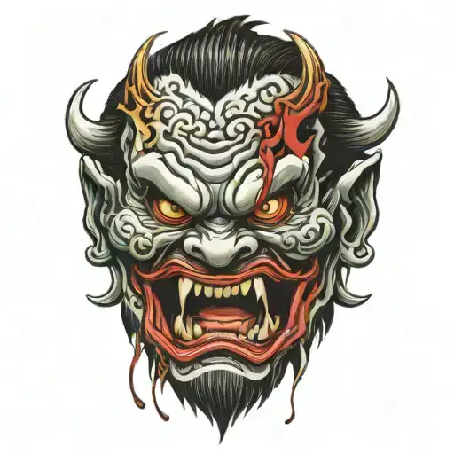 Evil Oni With Blood Coming From The Mouth
