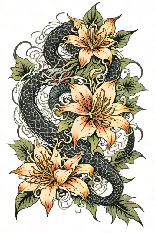 Spider Lily Flowers And Dragon