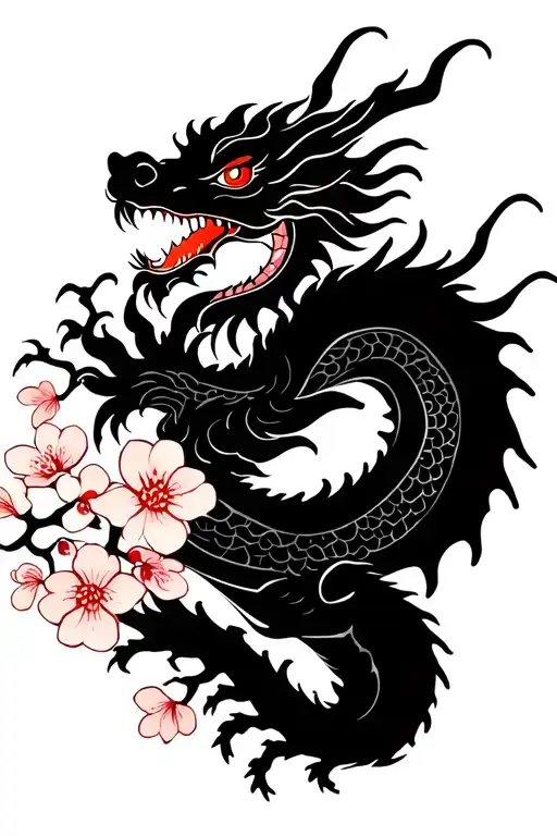 Dragon And Cherry Blossom Tree