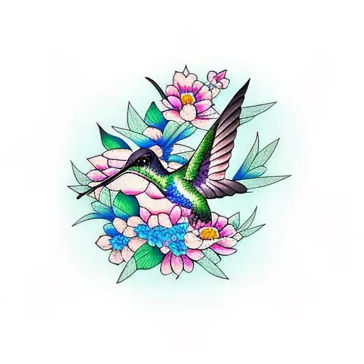 Flowers With Hummingbird