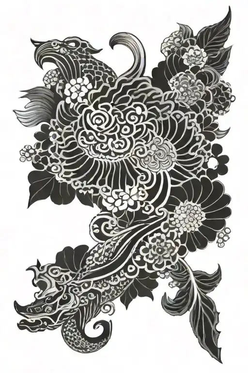 Onimask Thigh Tattoo Black White