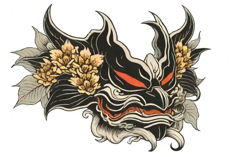 Mask Oni Cut Lotus Flower Blooming