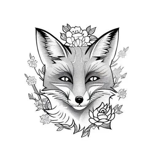 Fullbody Fox Cute With Some Flowers Around Him