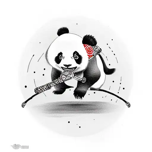 Panda Riding A Unicycle Eating Bamboo