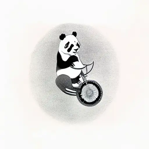 Panda Riding A Unicycle Eating Bamboo