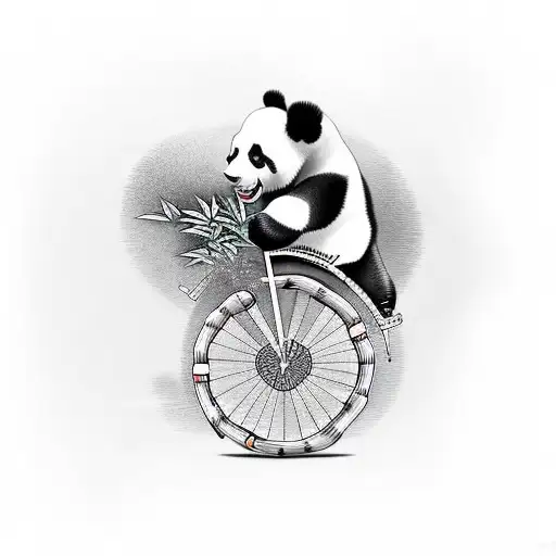 Panda Riding A Unicycle Eating Bamboo