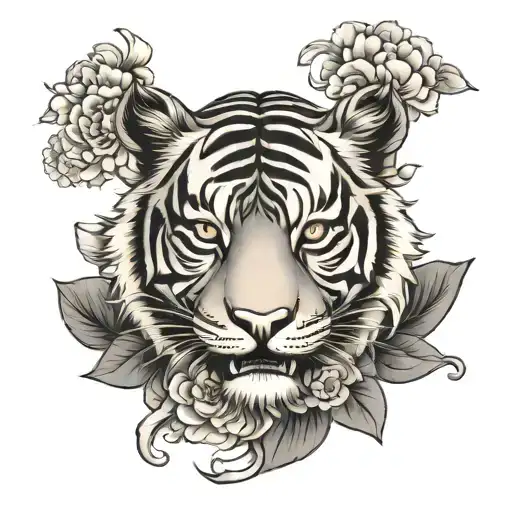 Tiger With Lotus Flower Eyes And All Seeing Eye Symbol Integrated