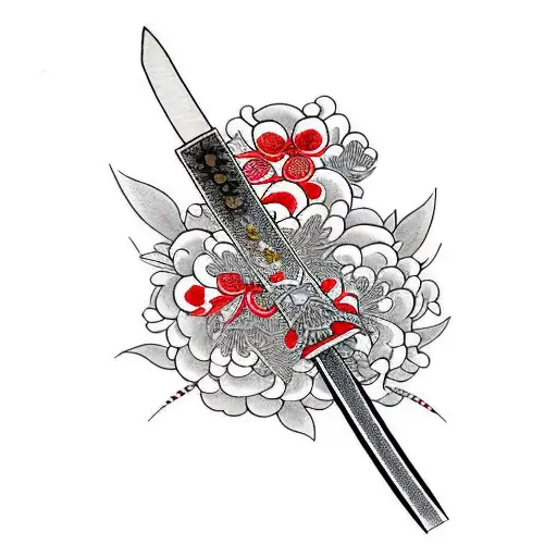 Katana With Small Red Flowers