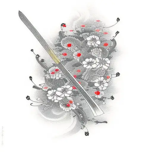 Katana With Small Red Flowers