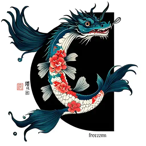 Fish Flowers And Dragon