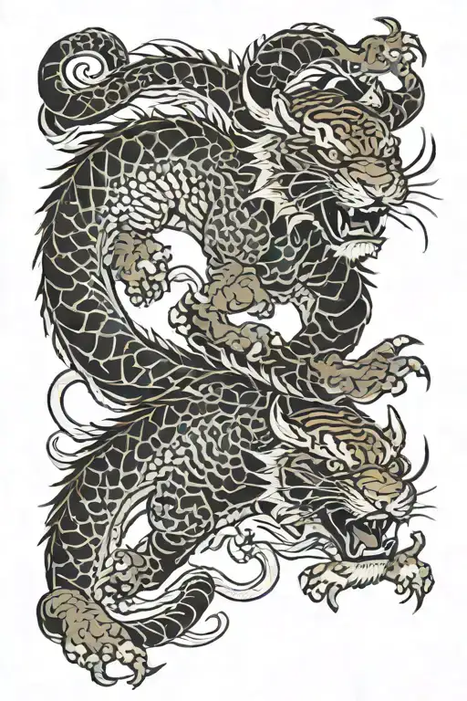 Chinese Style Dragon Fighting Tiger