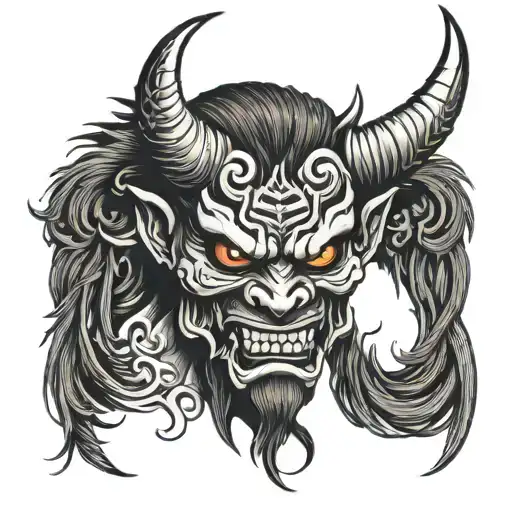 Oni Demon Mask With Angel Wings Flying