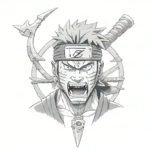 Zabuza Momochi From Naruto Headshot With Bloody Kunai Clenched In His Teeth