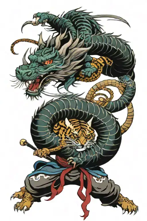 Dragon Fighting Tiger Becoming Snake Fighting Samurai
