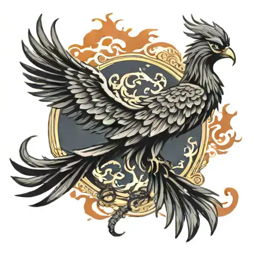 Phoenix With Open Wings Souranded By Flames