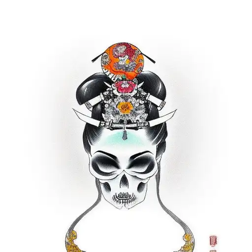 Geisha With Skull And A Murasaki Katana
