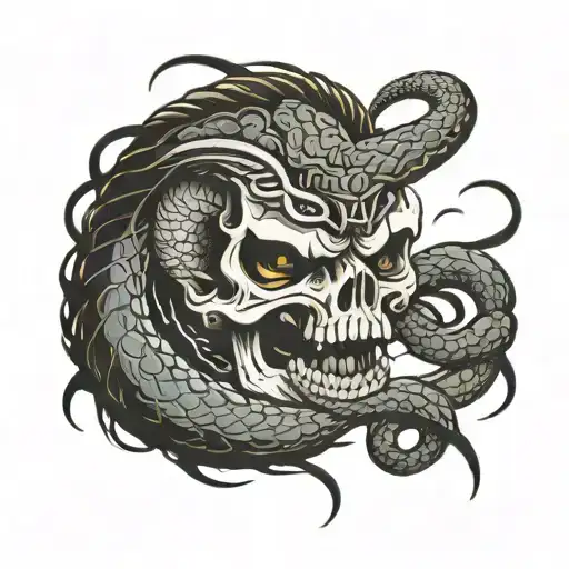 Cobra Coiled In A Skull With The Head Coming Out Of The Eye