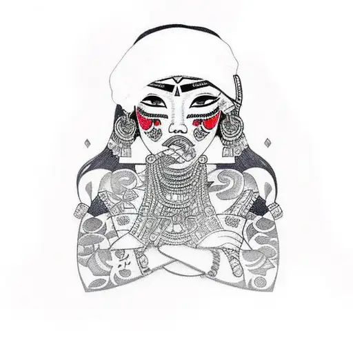 Aztec Woman Gently Pulling Her Lower Lip