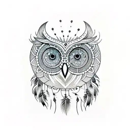 Henna Inspired Owl Merged With Dreamcatcher