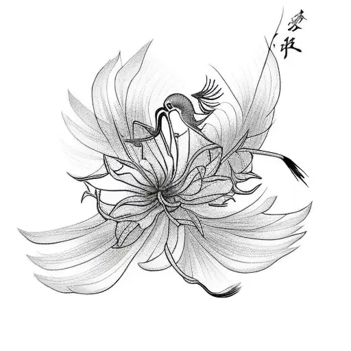 Crane With Red Spider Lily