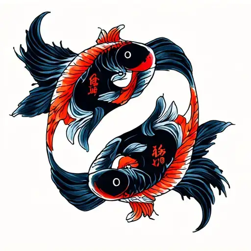 Koi Fish Yin Yang With Kanji In The Center
