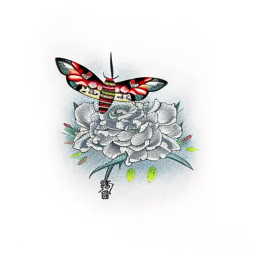 Katana With Moth And Roses