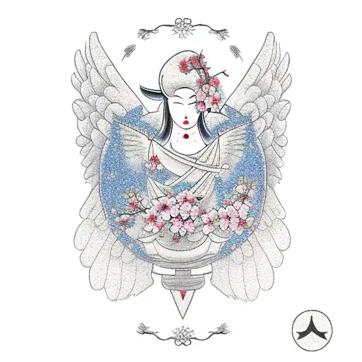 Angel Of The North With 2 Magpies And Cherry Blossom