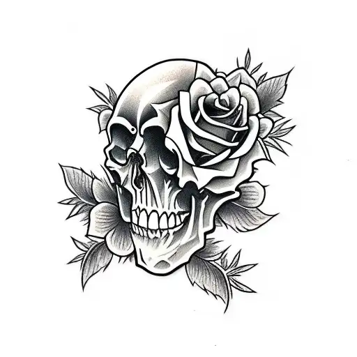 Roses And Skull On Complet Arm Tattoo