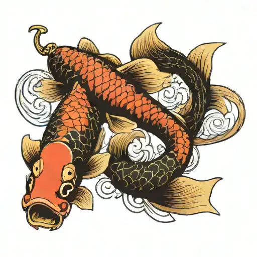 Koi Fish With Large Fishing Hook Intertwined