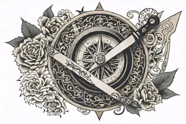 Chefs Knife And Compass Surrounded