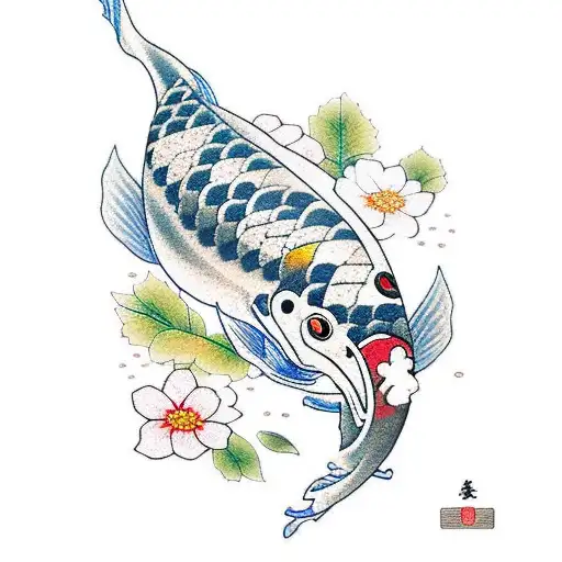 A Graceful Koi Fish Swimming Through A Sea Of Cherry Blossom Petals