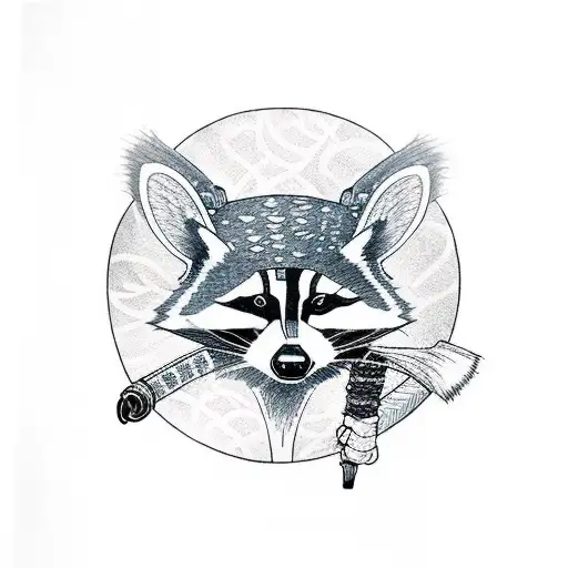 Racoon Holding A Katana With A Black Bandana On His Head