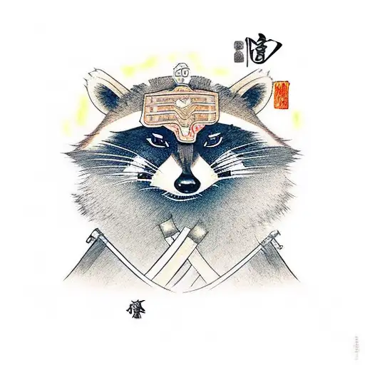 Raccoon Disguised As A Samurai Holding Two Katanas With A Scar In One Eye