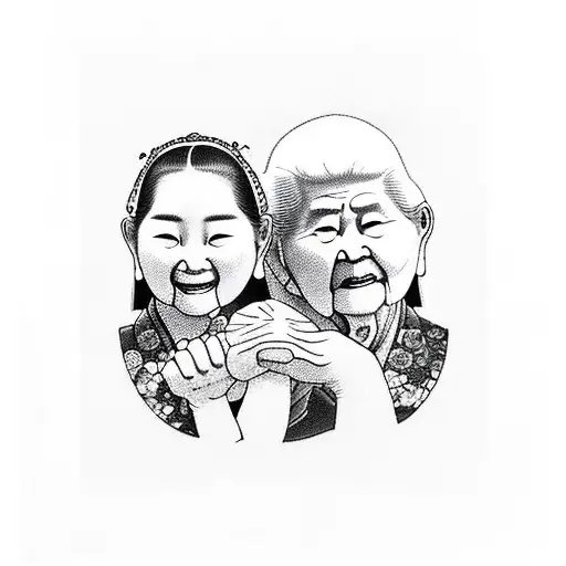 A Child Holding Hands With Her Dad And Her Grandmother