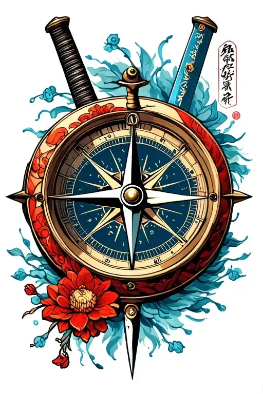Compass With Katana Sword Piercing