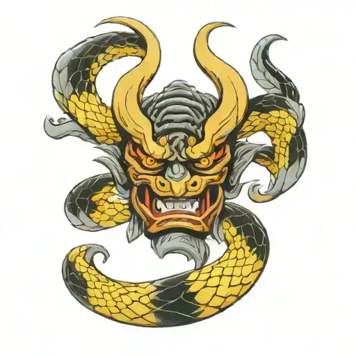 Oni Mask And Snake Wrapped