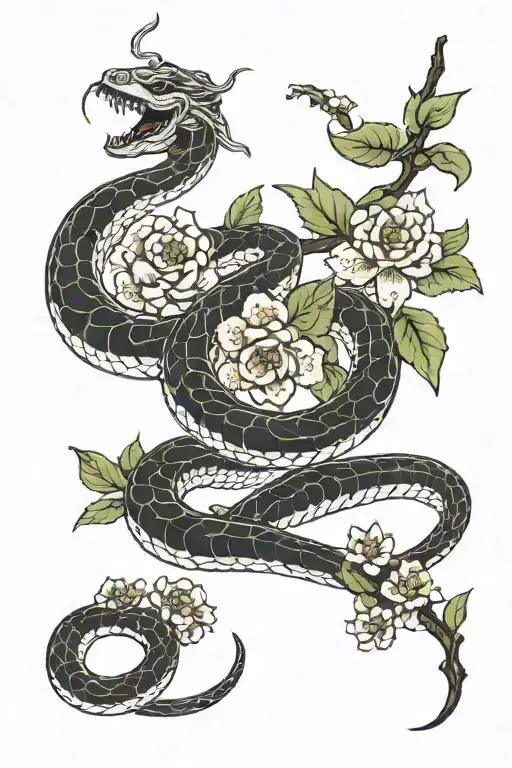 Snake Wrapped Flowers And Leaves